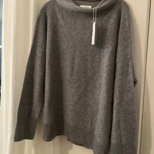 NWT Vince Plush Boiled Cashmere Funnel Neck Pullover Sweater, L, Heather Gray